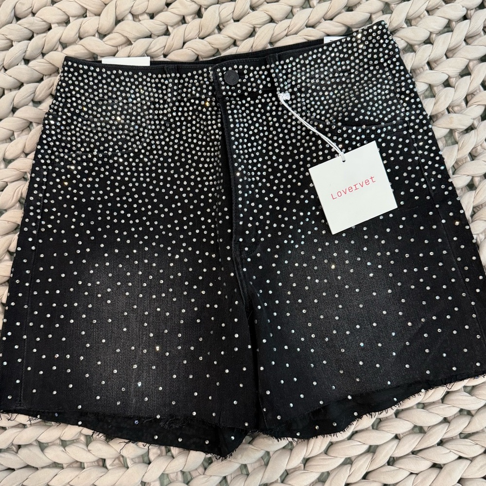 High-Waisted Black Rhinestone Studded Sparkly Women's Shorts - Concert Ready!